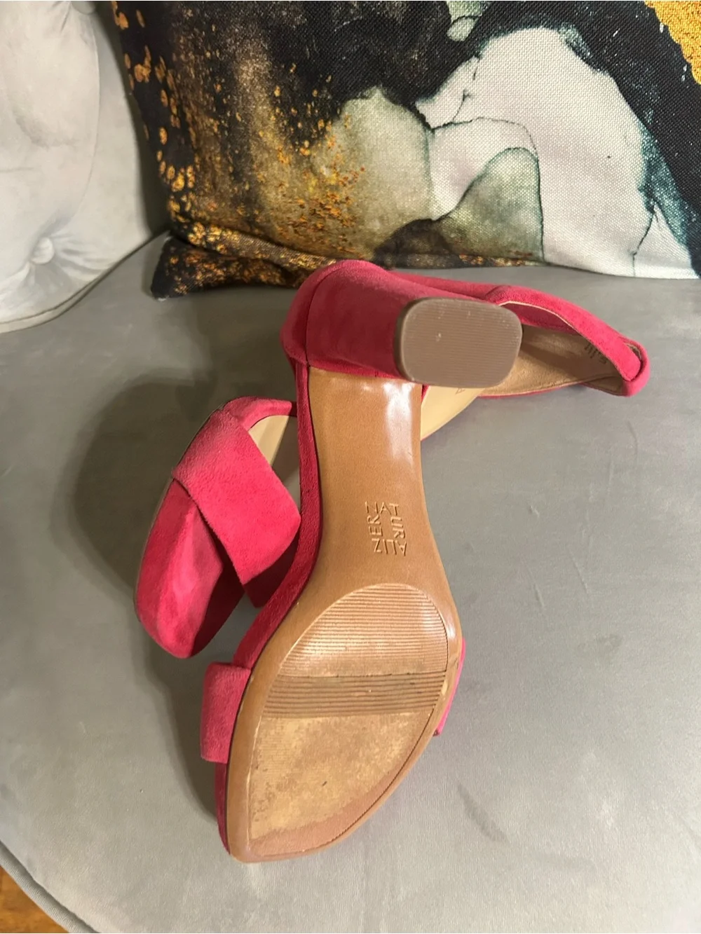 Zara Hot Pink Suede Block Heel Sandals
